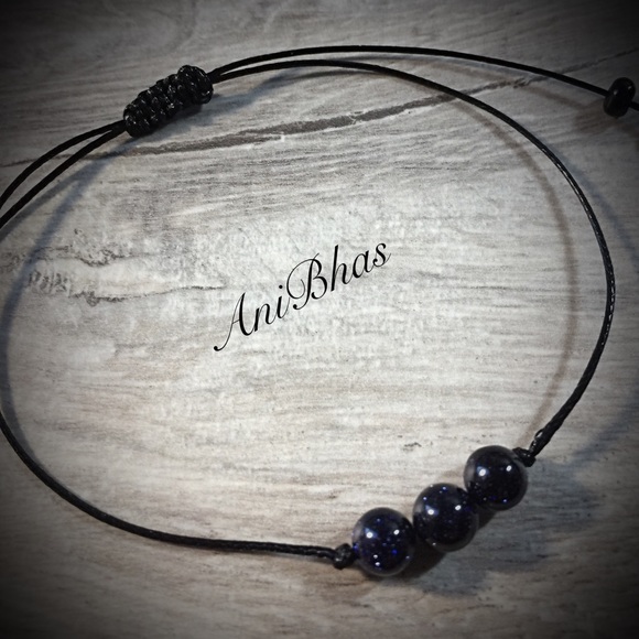 Jewelry - Nature Blue Sand Round Stone Wax Cord Bracelet